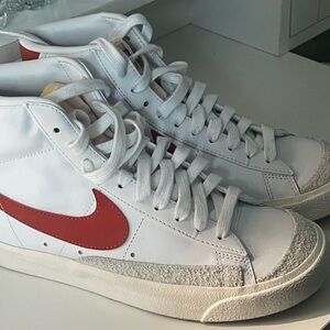 Nike White and Red High-Top Sneakers